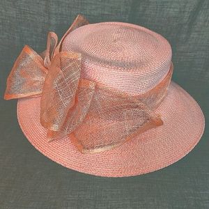 Vintage Peach Straw Swan Hat -Races Church Easter
